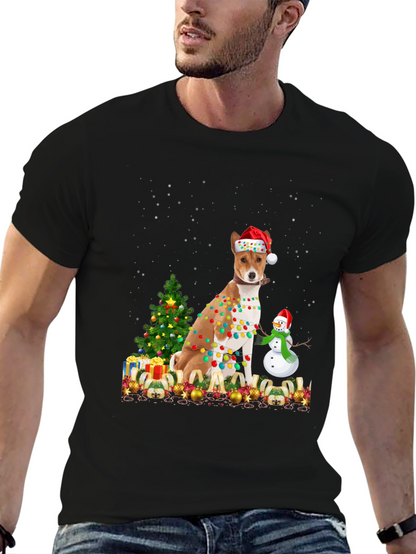Camiseta Navideña con Diseño de Perro Basenji