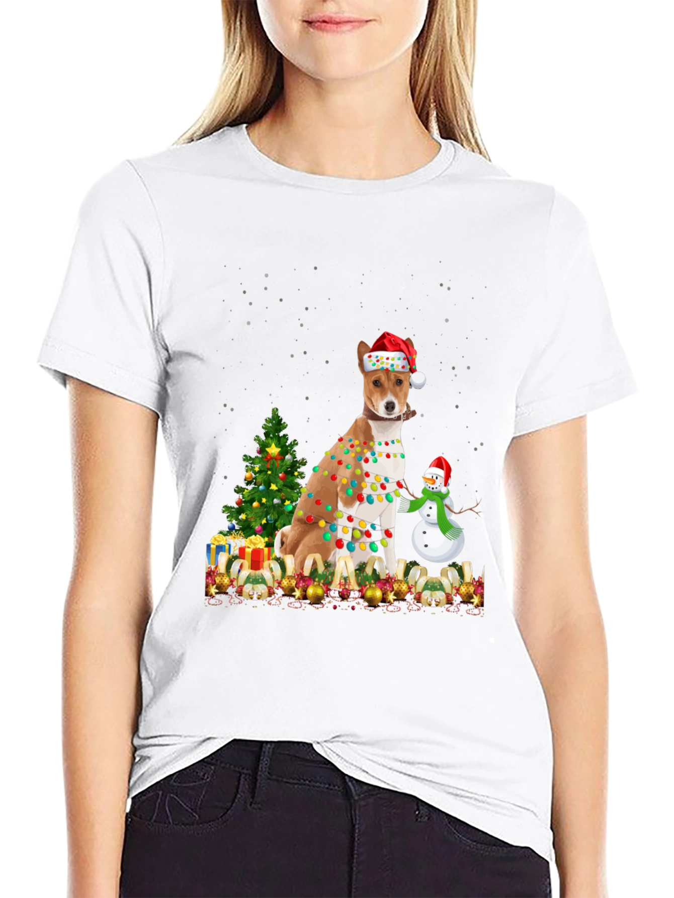 Camiseta Navideña con Diseño de Perro Basenji