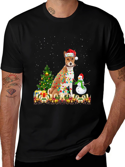 Camiseta Navideña con Diseño de Perro Basenji