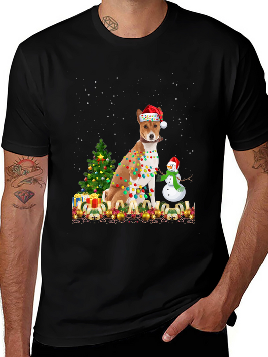 Camiseta Navideña con Diseño de Perro Basenji