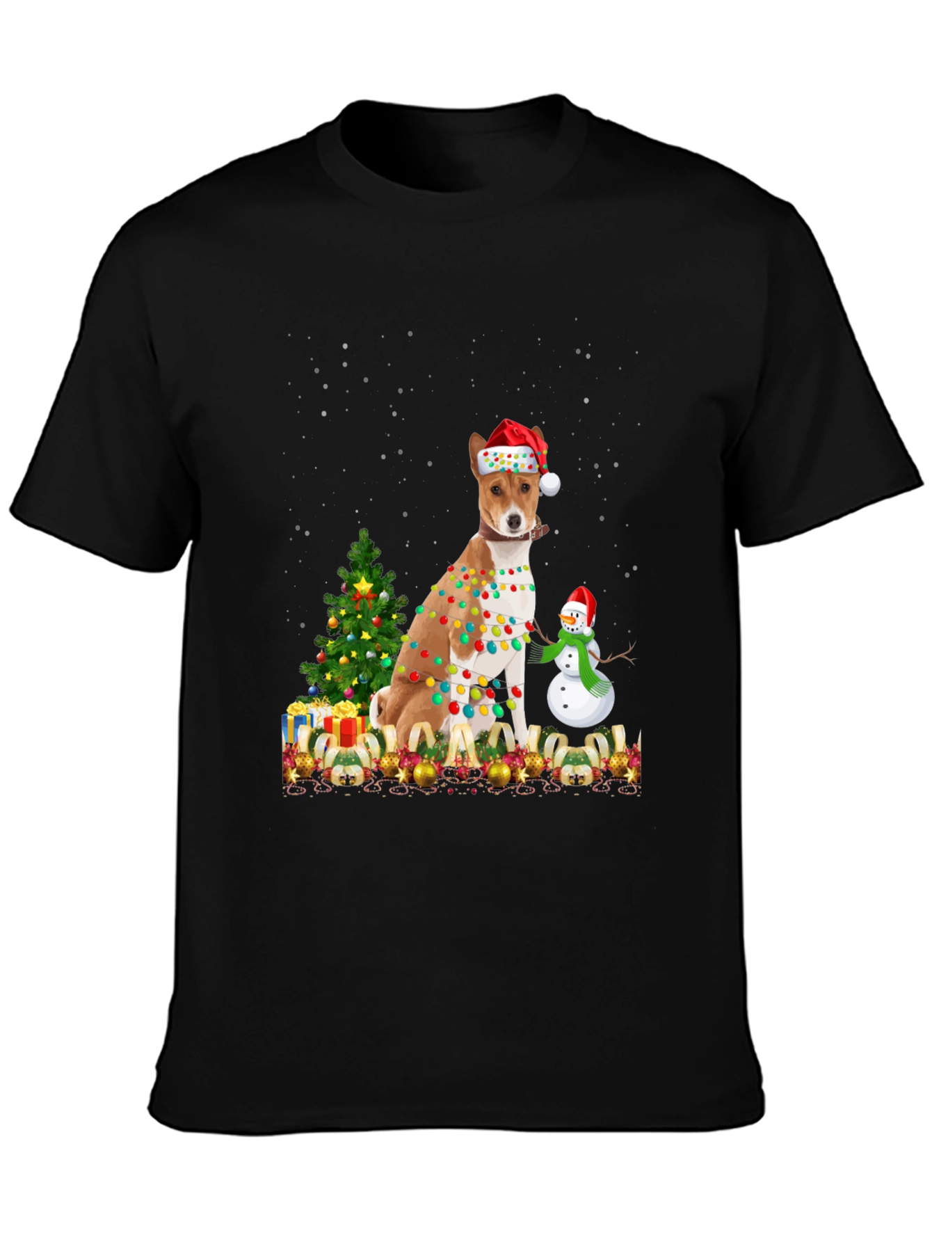 Camiseta Navideña con Diseño de Perro Basenji
