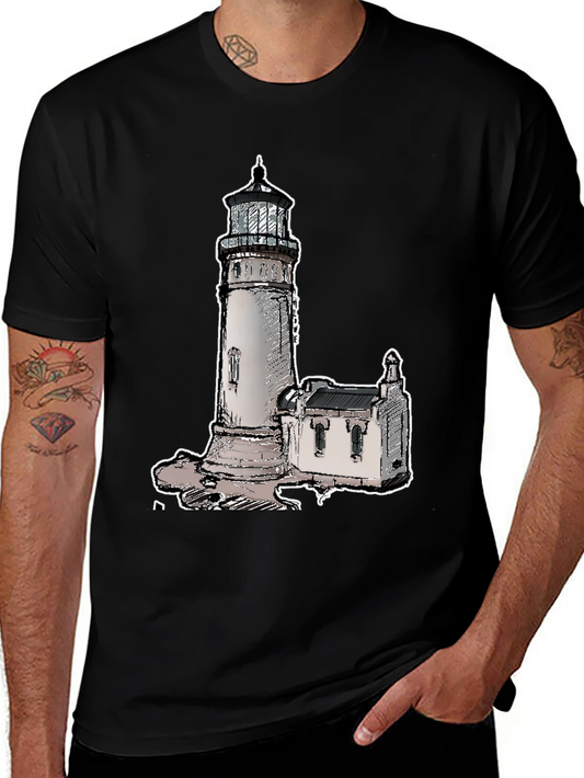 Camiseta Negra con Diseño de Faro Clásico