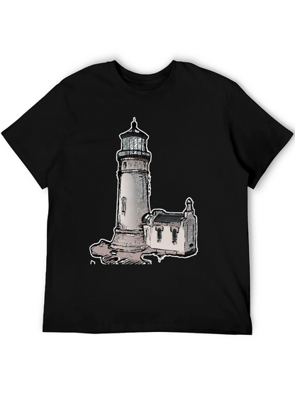 Camiseta Negra con Diseño de Faro Clásico