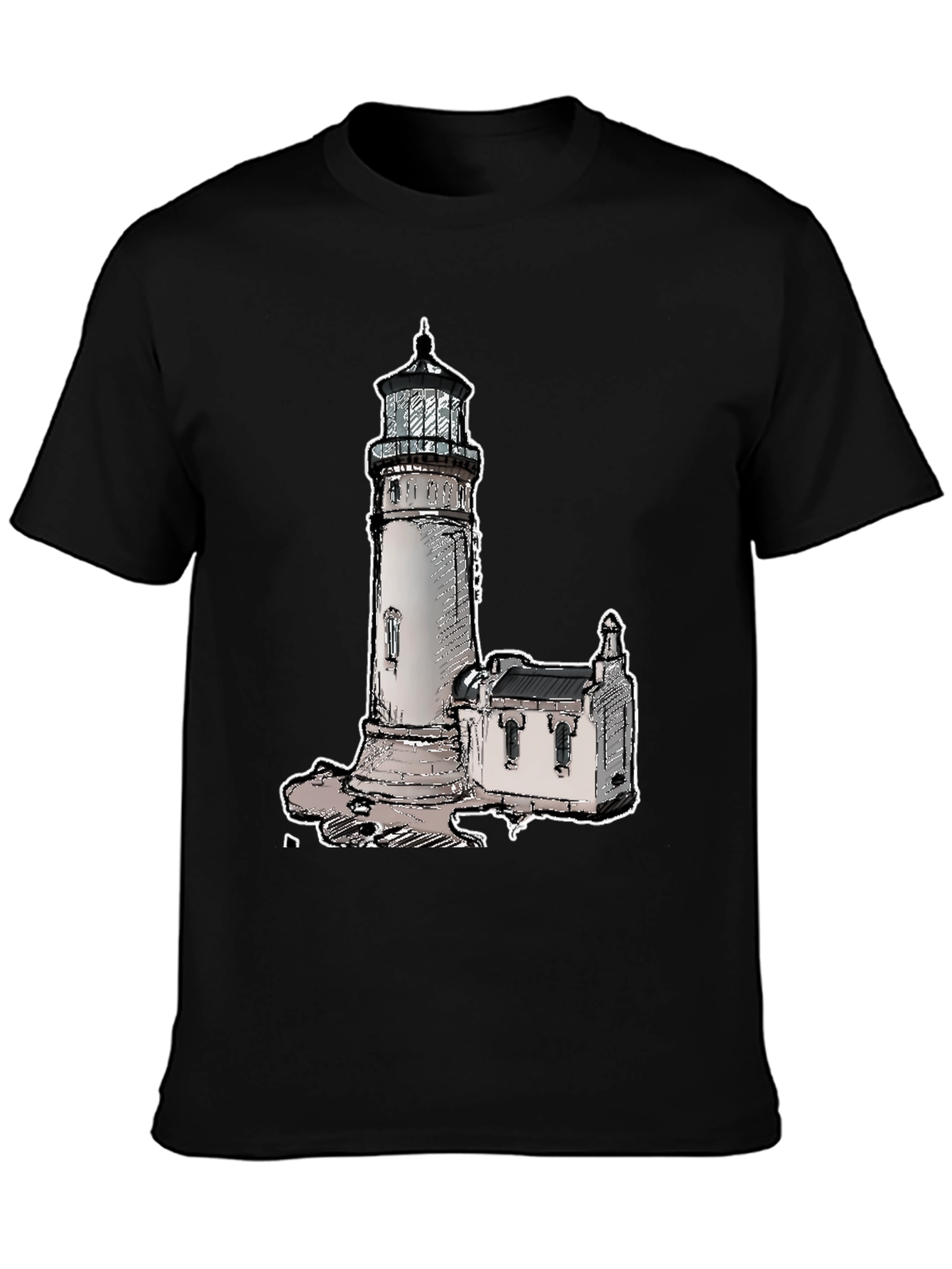 Camiseta Negra con Diseño de Faro Clásico