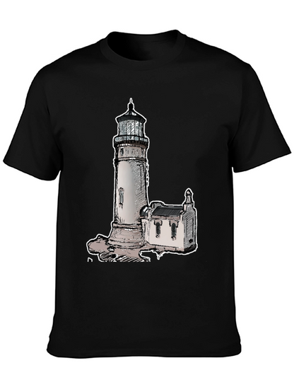 Camiseta Negra con Diseño de Faro Clásico