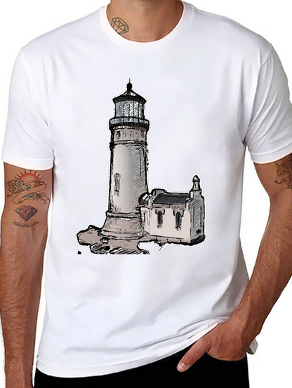 Camiseta Negra con Diseño de Faro Clásico