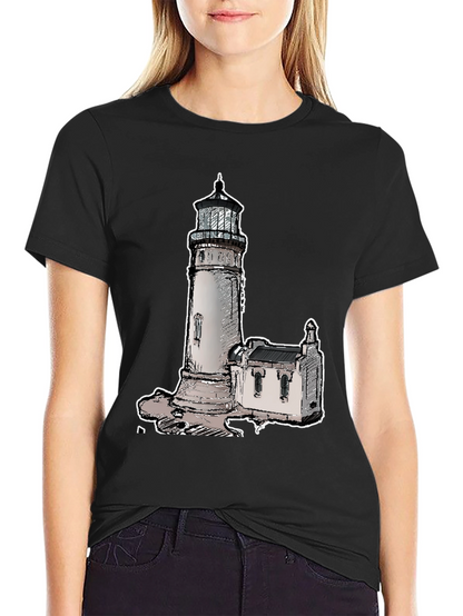 Camiseta Negra con Diseño de Faro Clásico