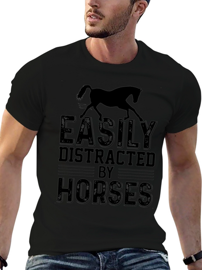 Camiseta Hombre: Distraído Fácilmente Por Caballos