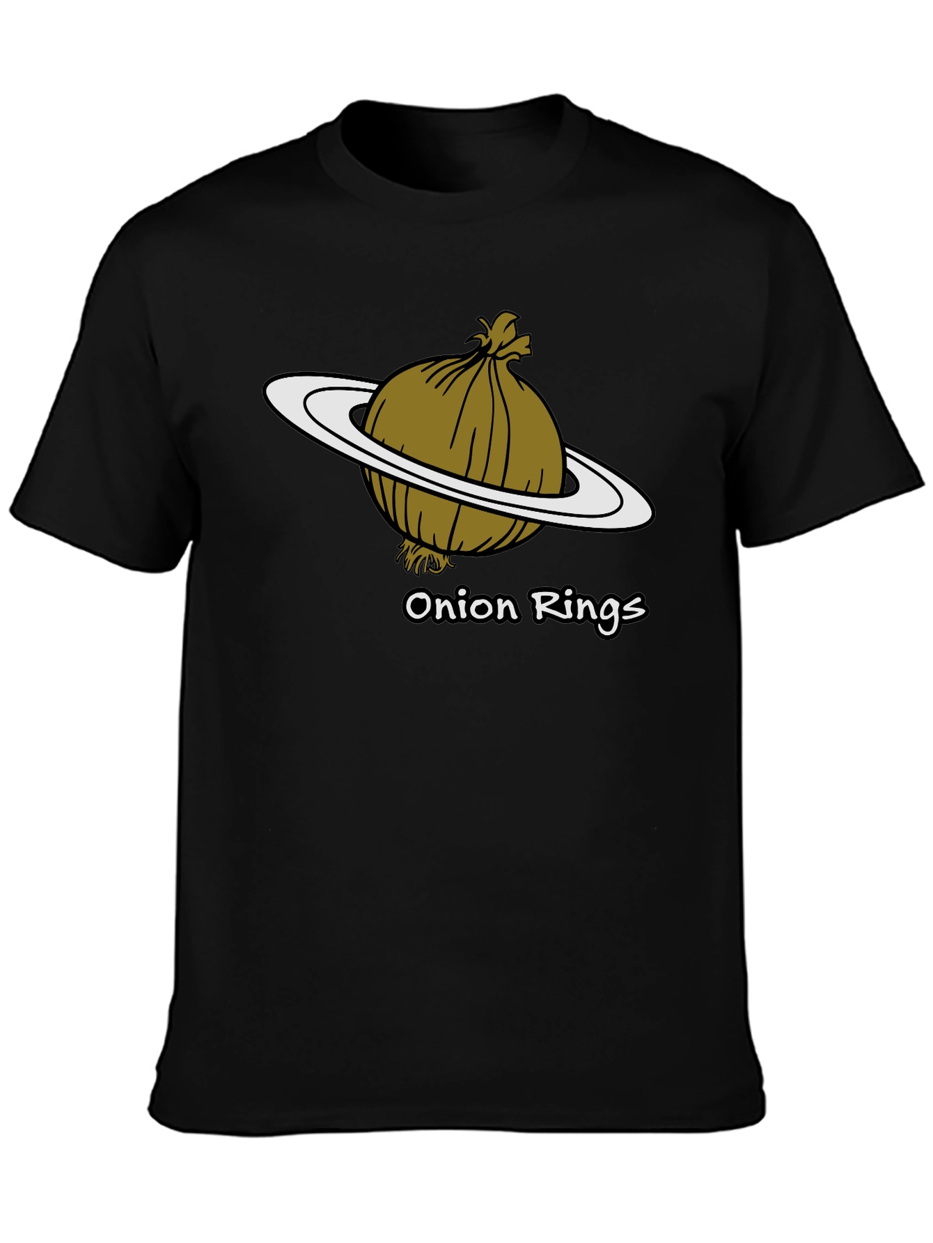 Camiseta Negra Anillos de Cebolla Humor Espacial