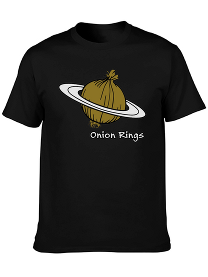 Camiseta Negra Anillos de Cebolla Humor Espacial