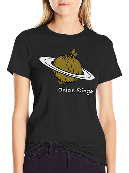 Camiseta Negra Anillos de Cebolla Humor Espacial