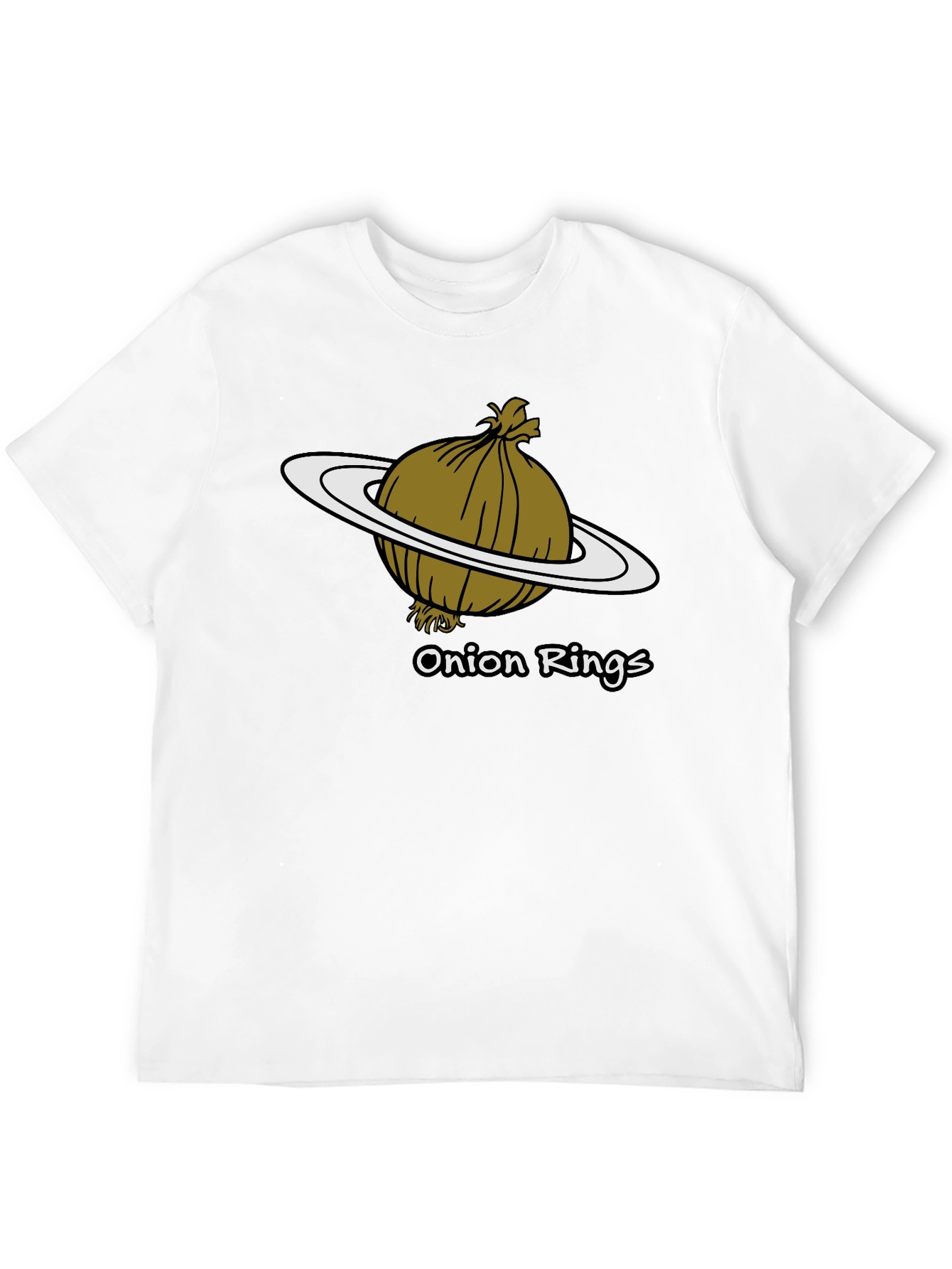 Camiseta Negra Anillos de Cebolla Humor Espacial