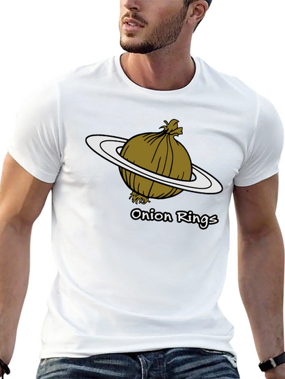 Camiseta Negra Anillos de Cebolla Humor Espacial