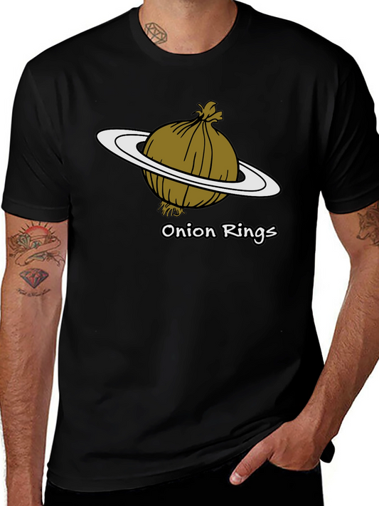 Camiseta Negra Anillos de Cebolla Humor Espacial