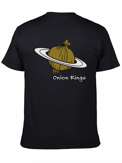 Camiseta Negra Anillos de Cebolla Humor Espacial