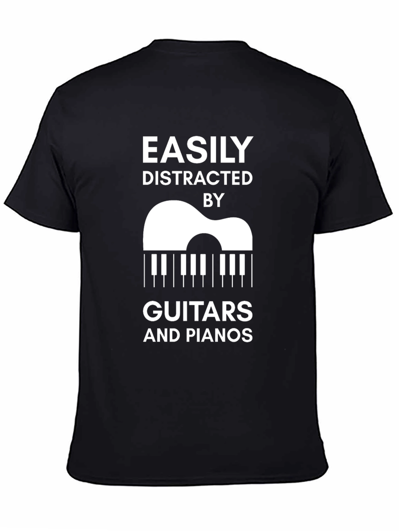 Camiseta Negra: Distraído Fácilmente por Guitarras y Pianos
