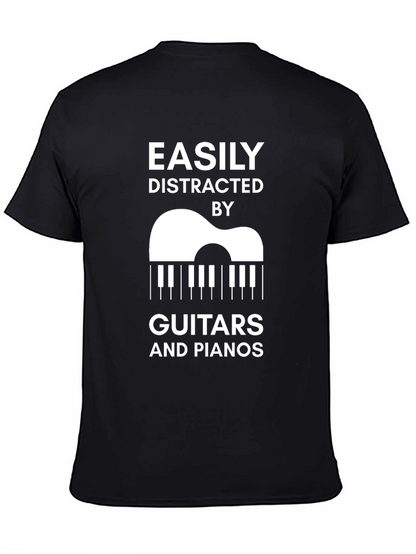 Camiseta Negra: Distraído Fácilmente por Guitarras y Pianos