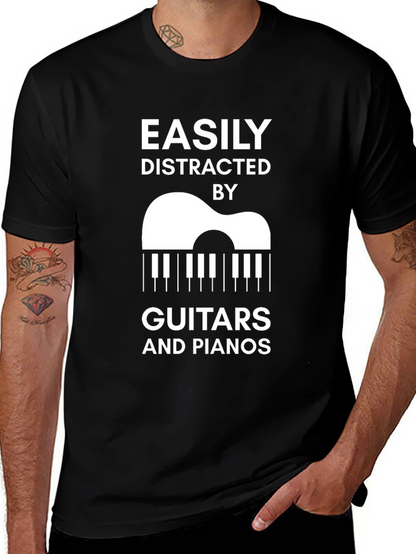 Camiseta Negra: Distraído Fácilmente por Guitarras y Pianos