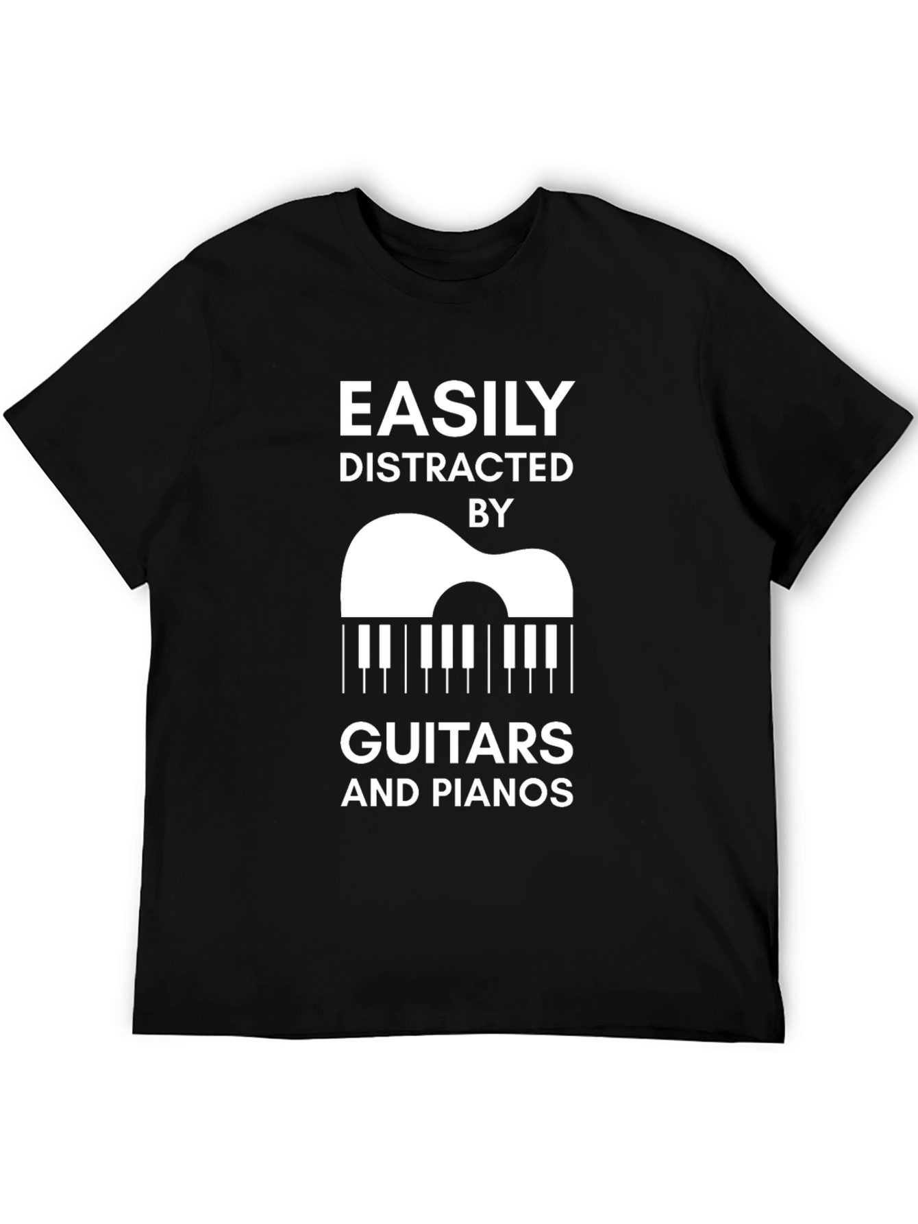 Camiseta Negra: Distraído Fácilmente por Guitarras y Pianos
