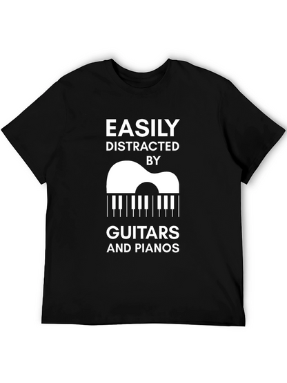 Camiseta Negra: Distraído Fácilmente por Guitarras y Pianos