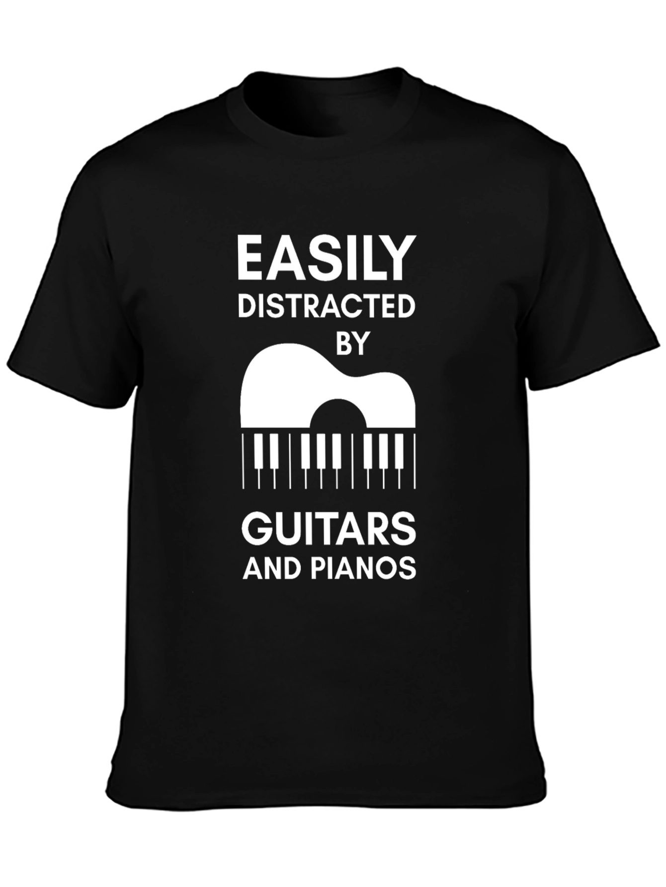 Camiseta Negra: Distraído Fácilmente por Guitarras y Pianos