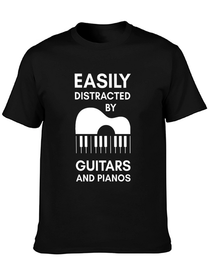 Camiseta Negra: Distraído Fácilmente por Guitarras y Pianos