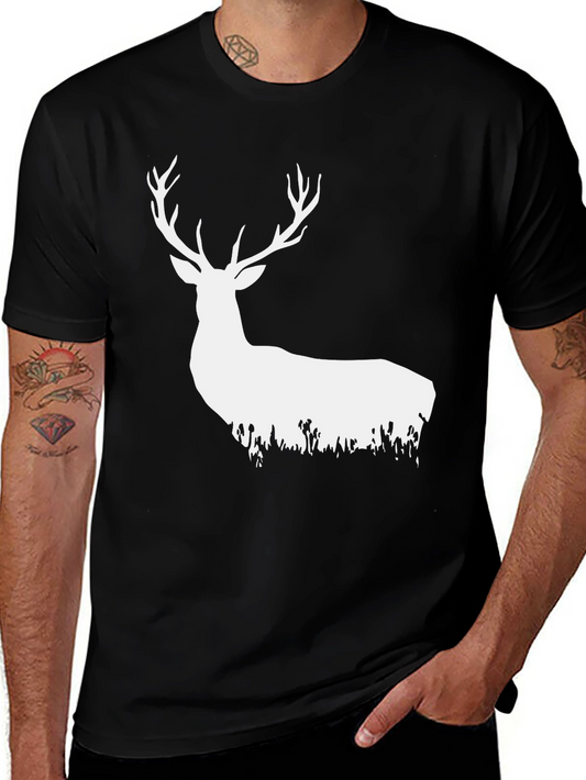 Camiseta Negra con Ciervo Blanco Estilizado
