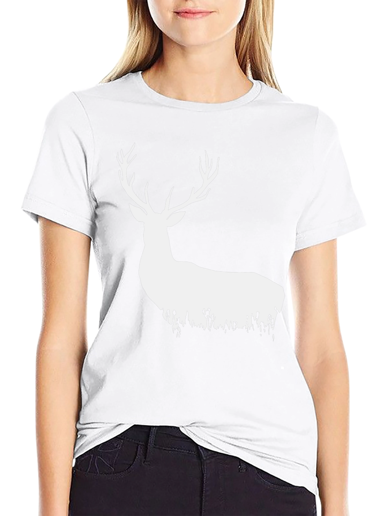 Camiseta Negra con Ciervo Blanco Estilizado
