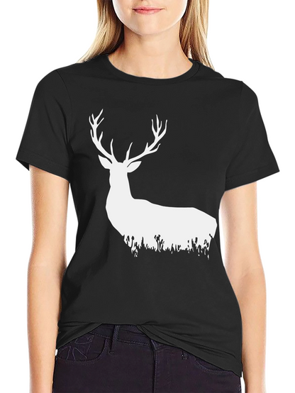 Camiseta Negra con Ciervo Blanco Estilizado
