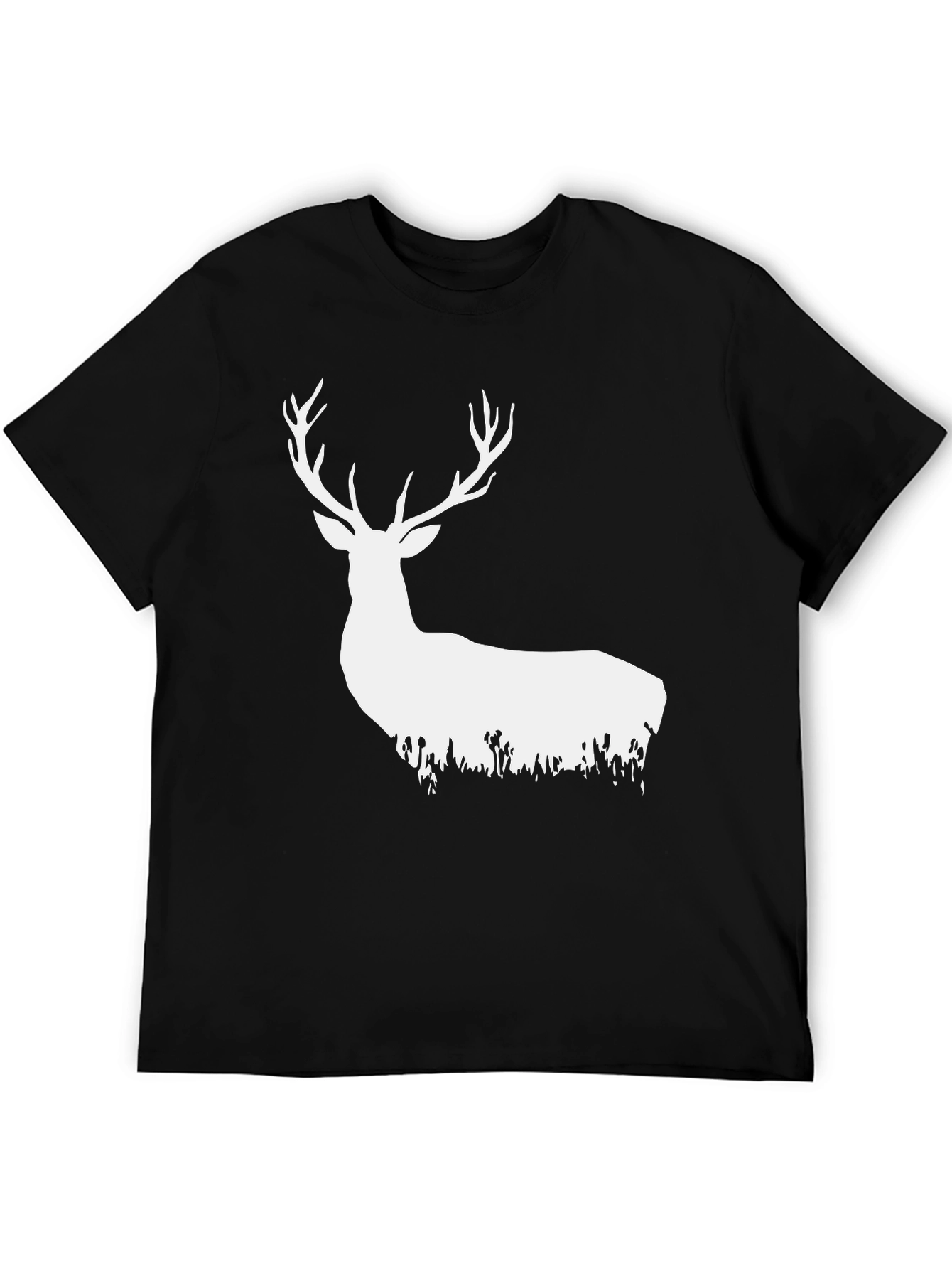 Camiseta Negra con Ciervo Blanco Estilizado