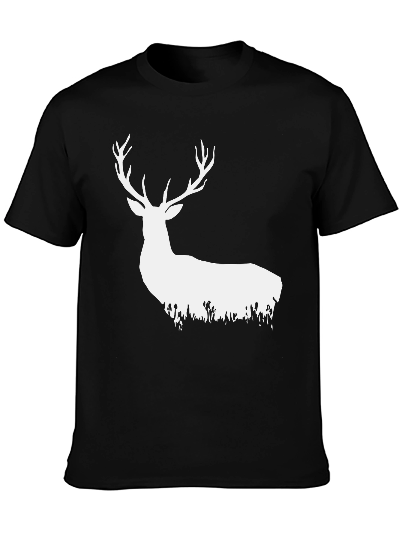 Camiseta Negra con Ciervo Blanco Estilizado
