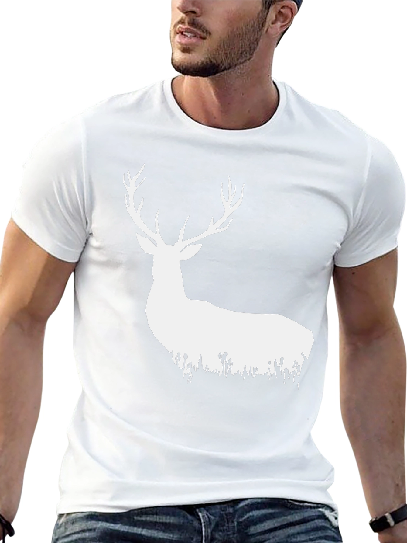 Camiseta Negra con Ciervo Blanco Estilizado