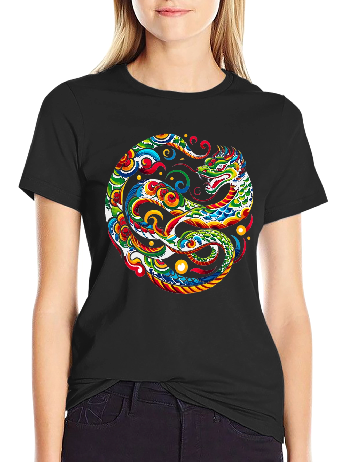 Camiseta Negra con Diseño de Dragón Yin Yang