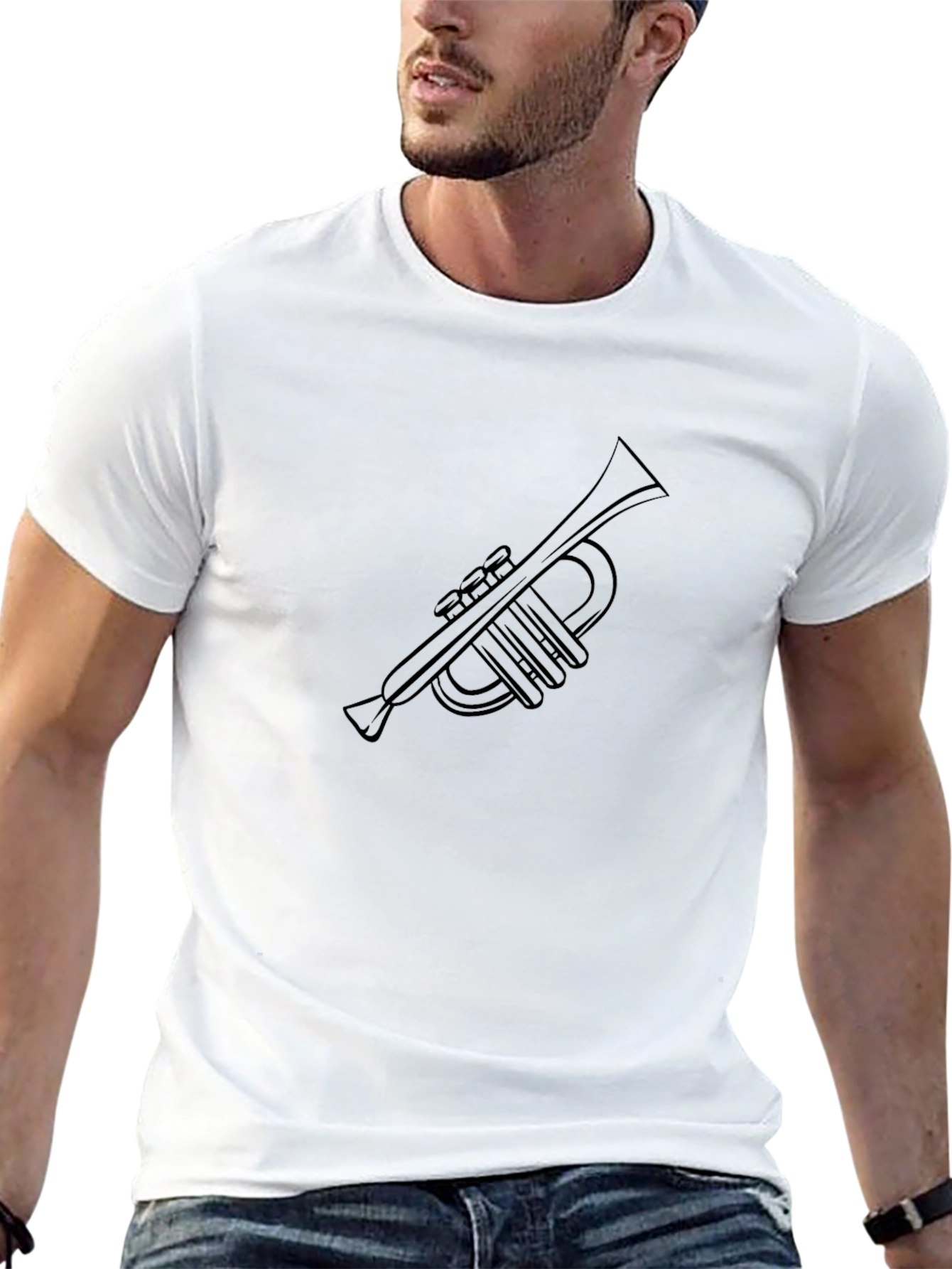 Camiseta Negra con Diseño de Trompeta