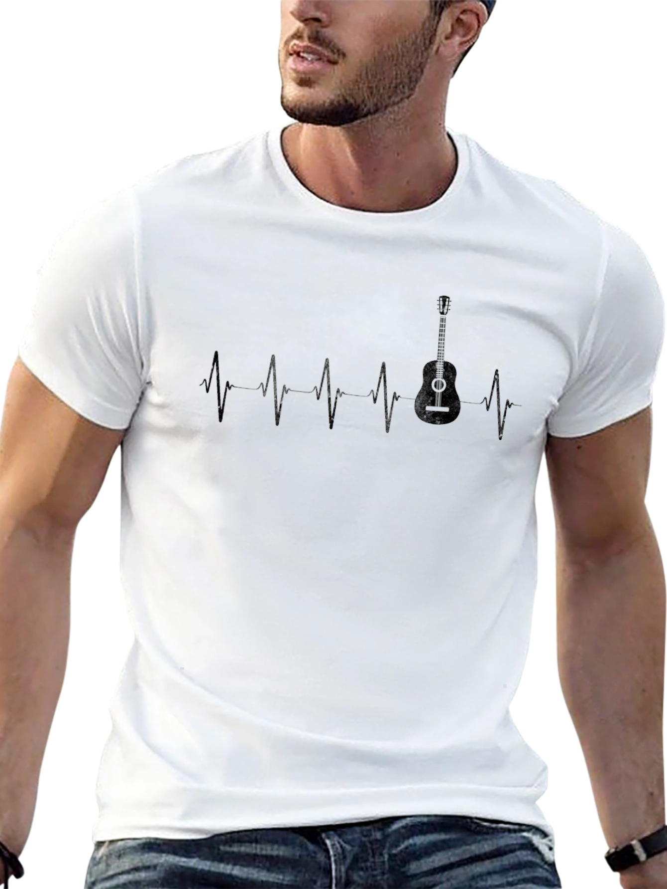Camiseta Negra Ritmo Cardíaco de Guitarra