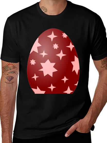 Camiseta Negra con Diseño de Huevo de Pascua Estrellado