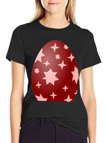 Camiseta Negra con Diseño de Huevo de Pascua Estrellado