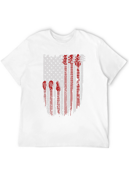 Camiseta Negra con Diseño de Bandera Americana y Guitarras
