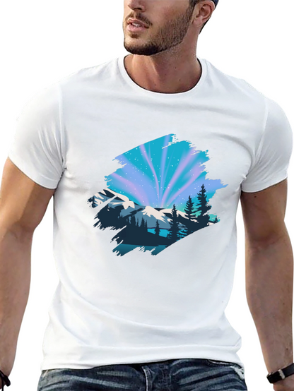 Camiseta Negra con Diseño Aurora Boreal
