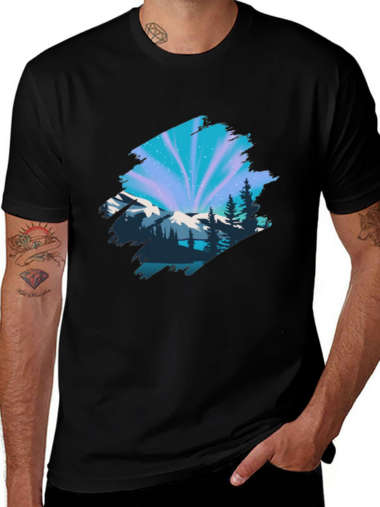 Camiseta Negra con Diseño Aurora Boreal