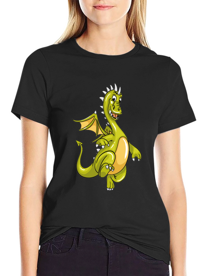 Camiseta Negra con Diseño de Dragón Verde Animado