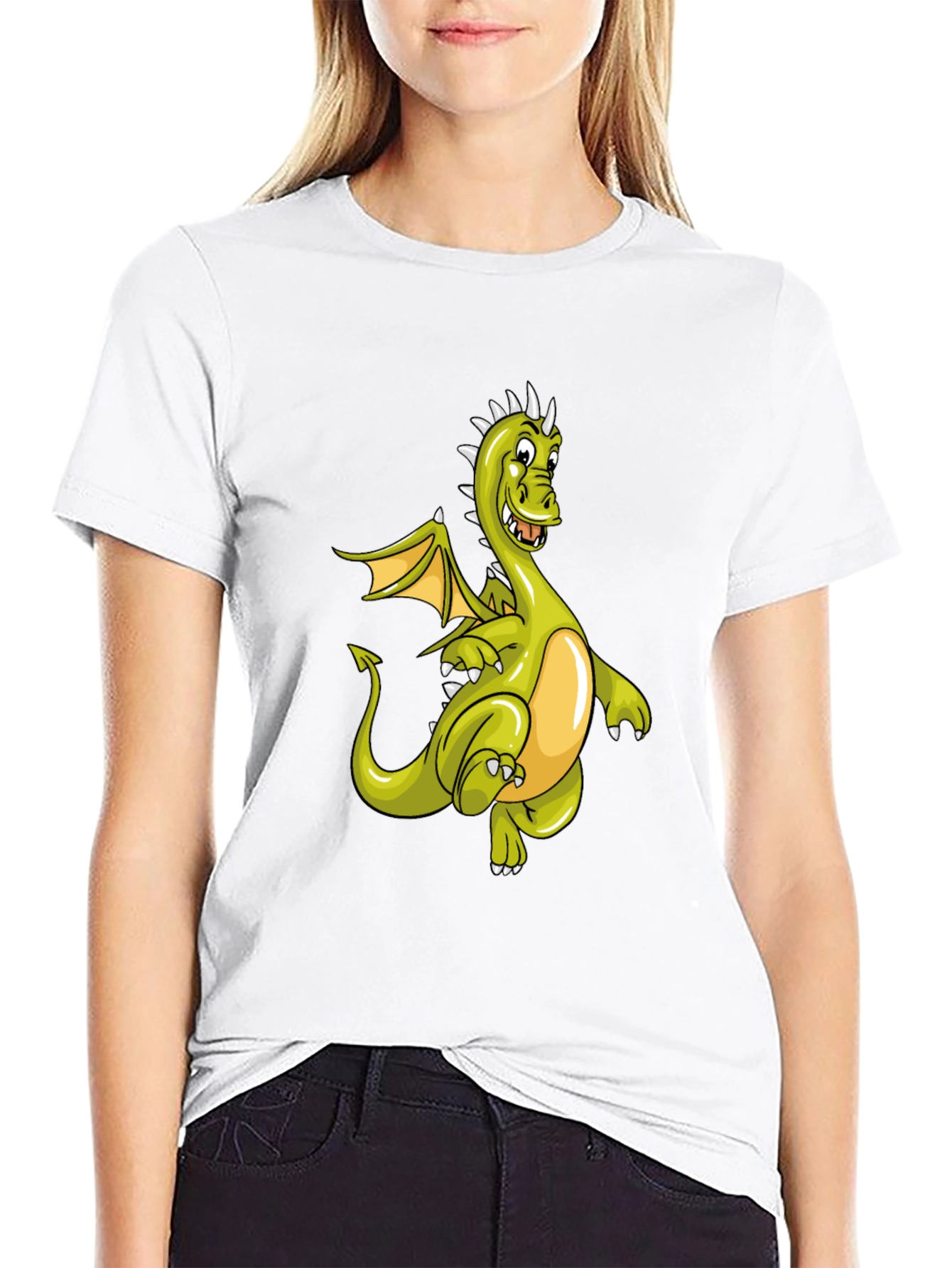 Camiseta Negra con Diseño de Dragón Verde Animado