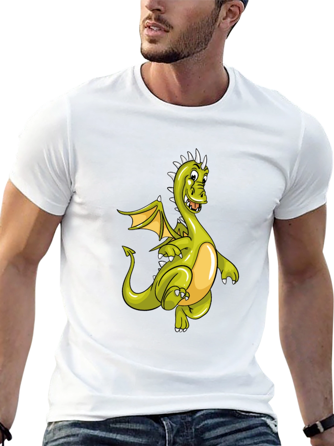 Camiseta Negra con Diseño de Dragón Verde Animado