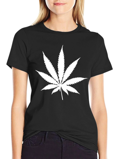 Camiseta Negra Hoja de Cannabis Algodón Casual