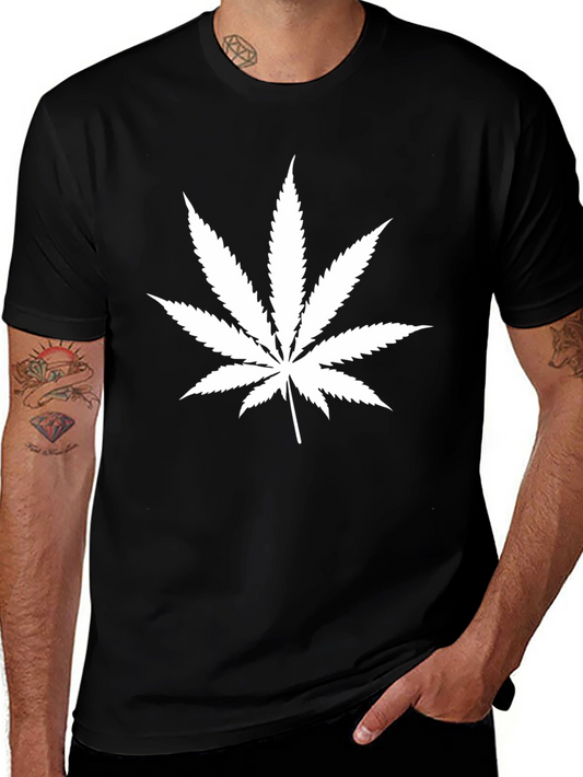 Camiseta Negra Hoja de Cannabis Algodón Casual