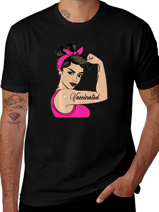 Camiseta Negra con Diseño de Mujer Vacunada