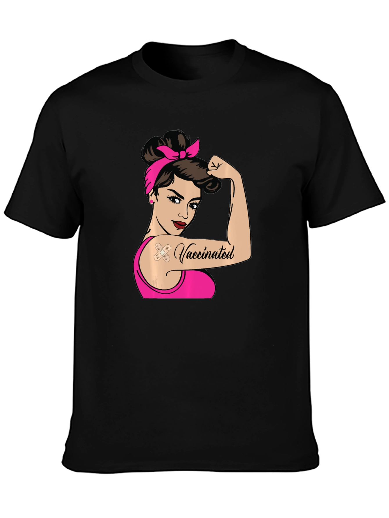 Camiseta Negra con Diseño de Mujer Vacunada