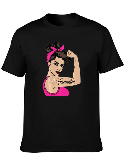 Camiseta Negra con Diseño de Mujer Vacunada