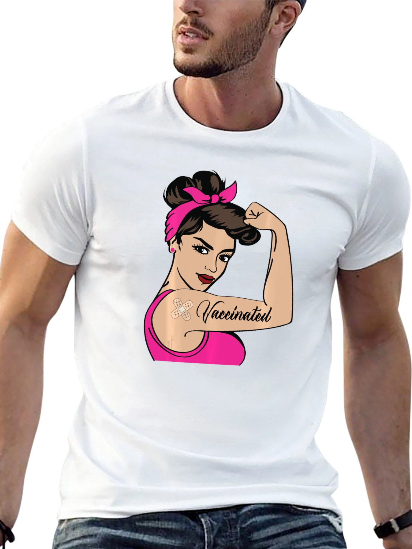 Camiseta Negra con Diseño de Mujer Vacunada
