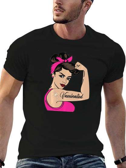 Camiseta Negra con Diseño de Mujer Vacunada